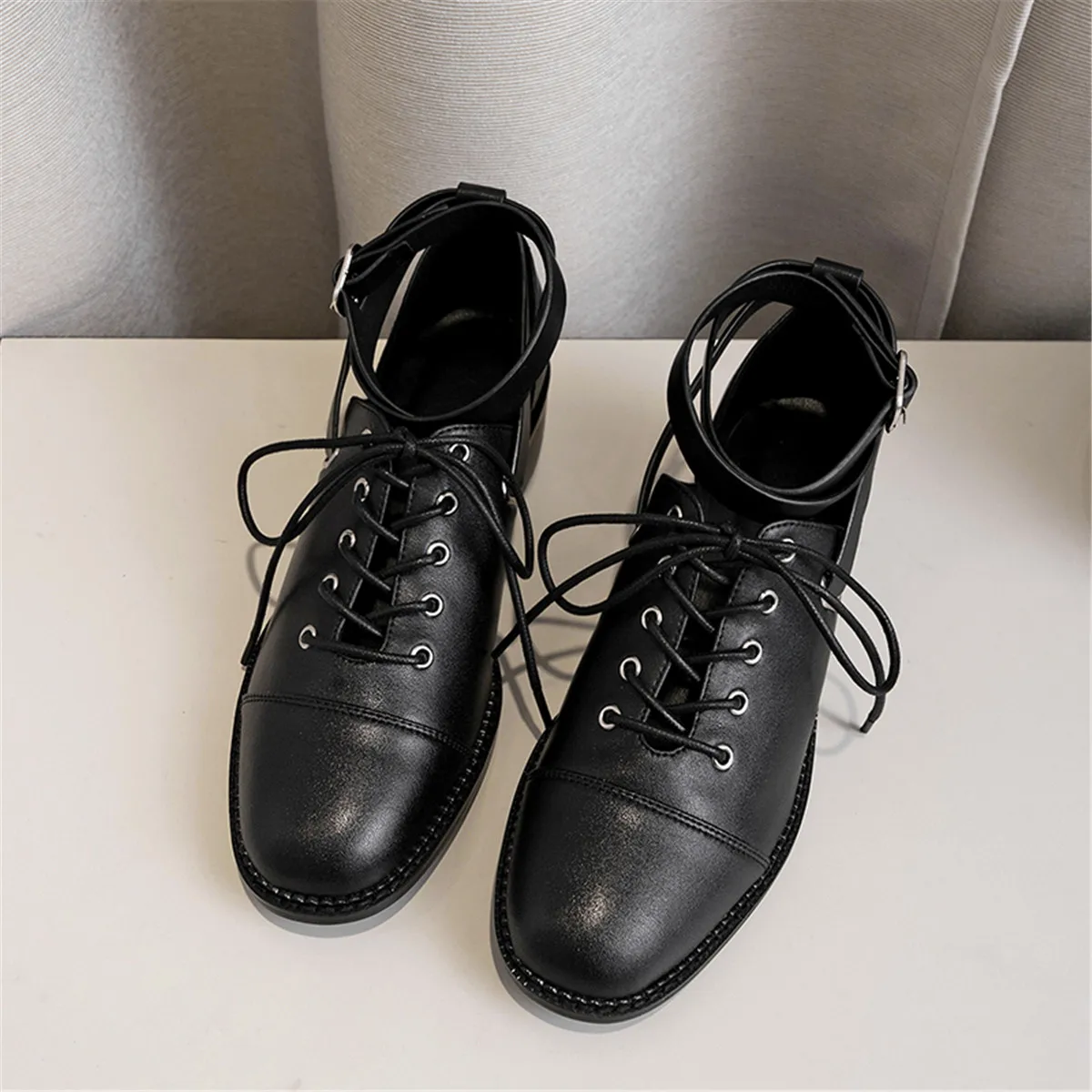 Women's genuine leather mix color patchwork falts ankle strap leisure oxfords lace-up casual oxfords high quality shoes women