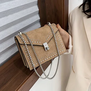 

Vintage Scrub Leather Small Shoulder Messenger Bags For Women 2020 Chain Rivet Lock Crossbody Bag Lady Travel HandBags Female