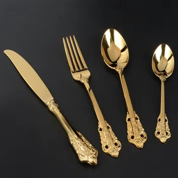 

4Pcs/set Gold Silver Cutlery Set 18/10 Stainless Steel Dinnerware Silverware Flatware Set Dinner Knife Fork Spoon Home Party