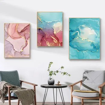 

3 Panels Nordic Modern Fluid Marble Texture Abstract Canvas Painting Wall Art Poster Quadro Wall Pictures For Home Office Decor
