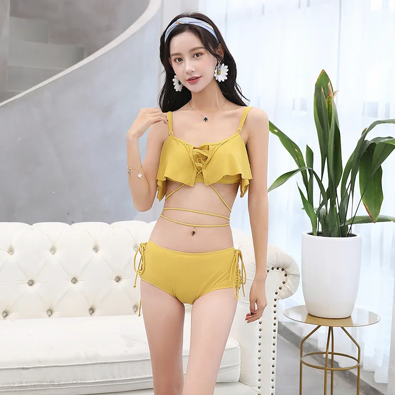 

Two-piece Swimsuits Women's Small Bust Gathering Conservative Belly Covering Slimming-South Korea INS-Style Swimwear Bikini Tour