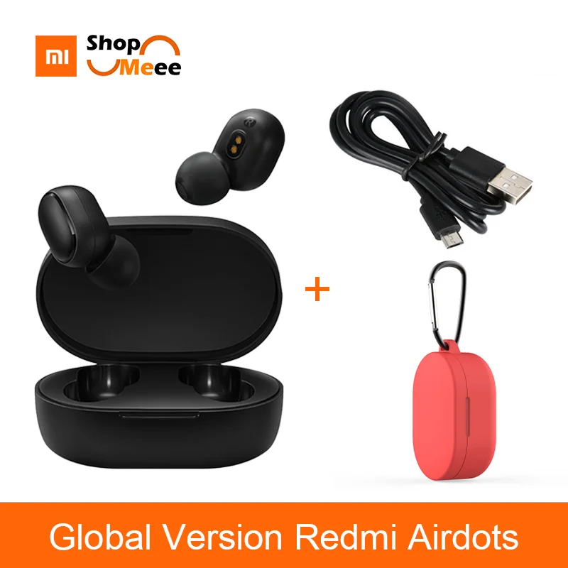 Xiaomi Redmi AirDots вкладыши Bluetooth 5,0 Зарядка Наушники Беспроводные бас стерео наушники с микрофоном Handsfree наушники AI управление - Цвет: Add red case