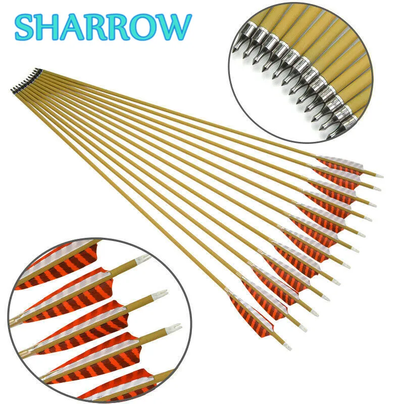 Bamboo Arrows 6/12pcs 31" 8.5mm Spine 500  Turkey Feather Archery Shooting  Hunt 