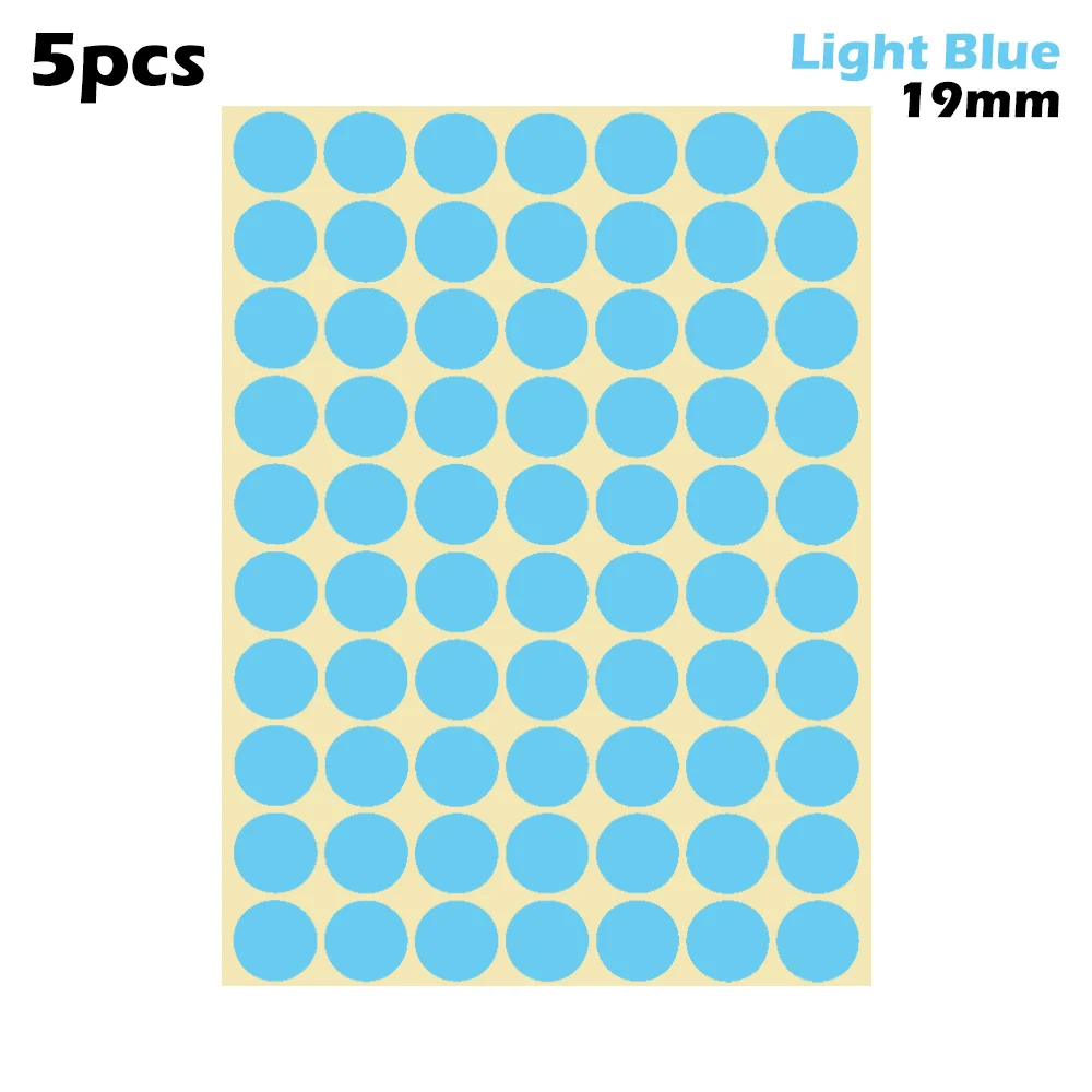 light blue 19mm 5 листов, 19 мм, цветные наклейки в горошек, круглые точки, круги, точки, канцелярские товары, посылка, бумага, самоклеющиеся наклейки, DIY Наклейка для вечеринки - Цвет: light blue 19mm