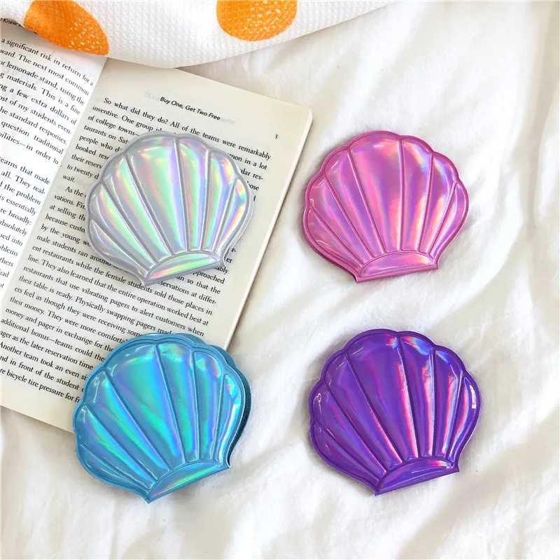 

Shiny Laser Color Shell Mirror Cute Mini Makeup Mirror Double-Sided 2x Clear Mirror Folding Portable Compact Pocket Mirror