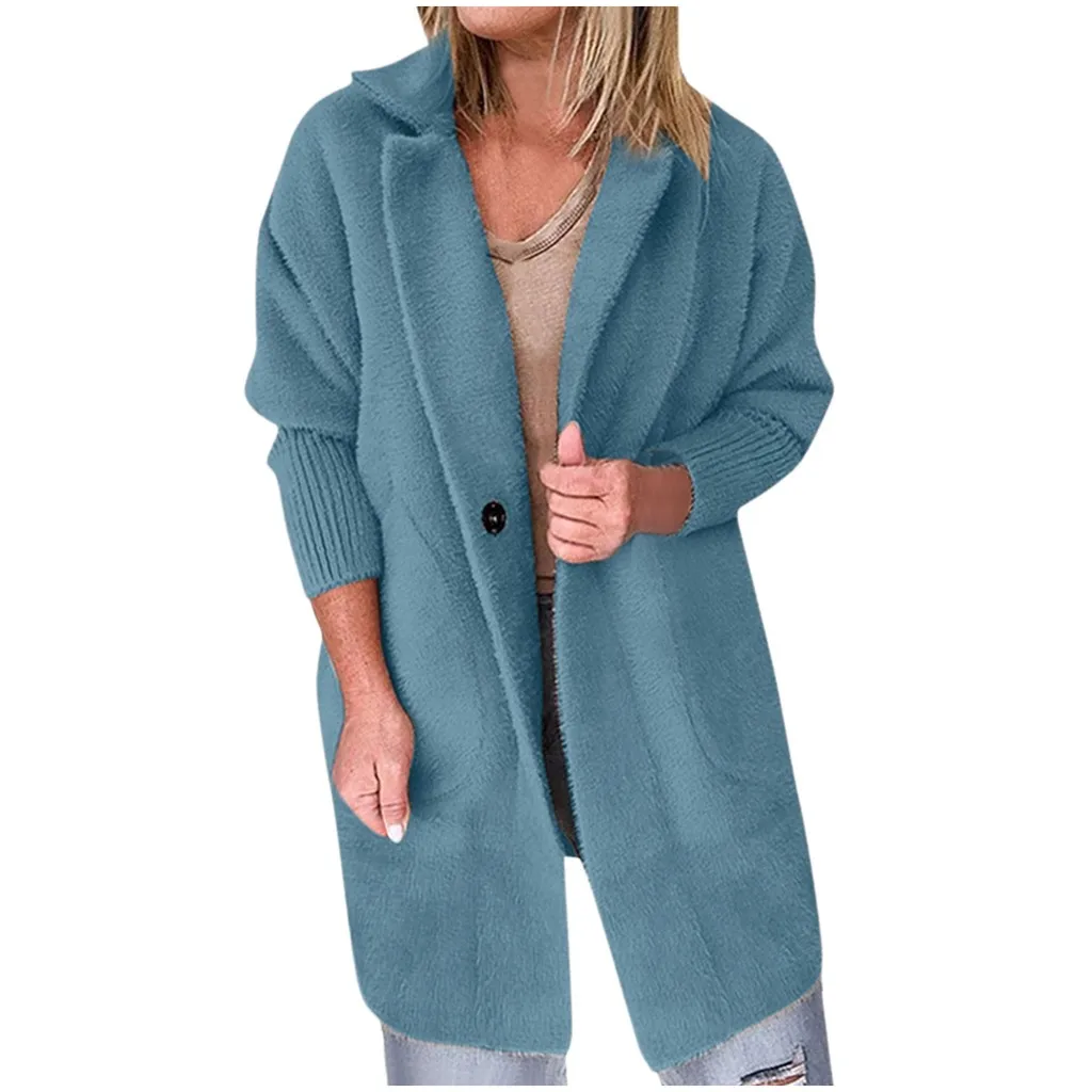 Feitong/женское однотонное длинное пальто, модная женская зимняя теплая пуховая куртка с карманами, Длинная Верхняя одежда с отворотом, топы, куртка, женская