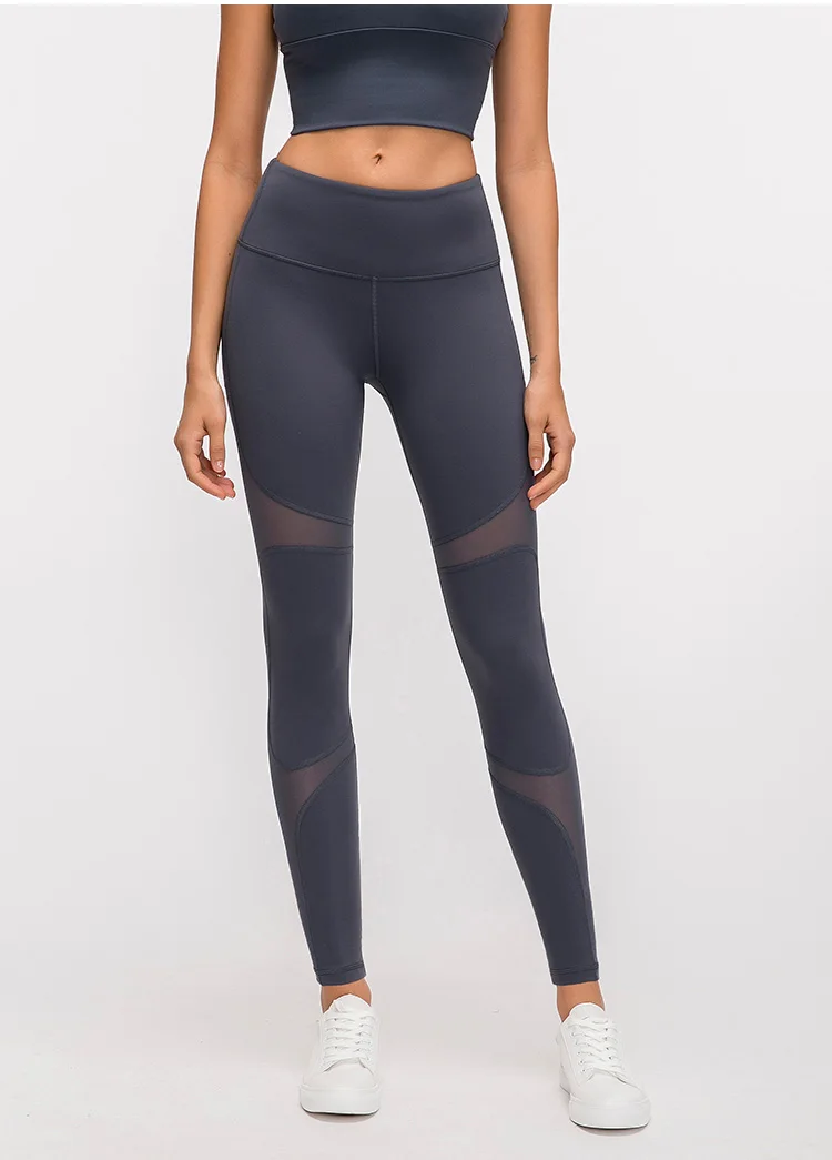 Mesh Panel Leggings Yoga Women Mid Rise Gym Fitness Jogger Pants Breathable Sports Tights Squatproof Workout Running Bottoms