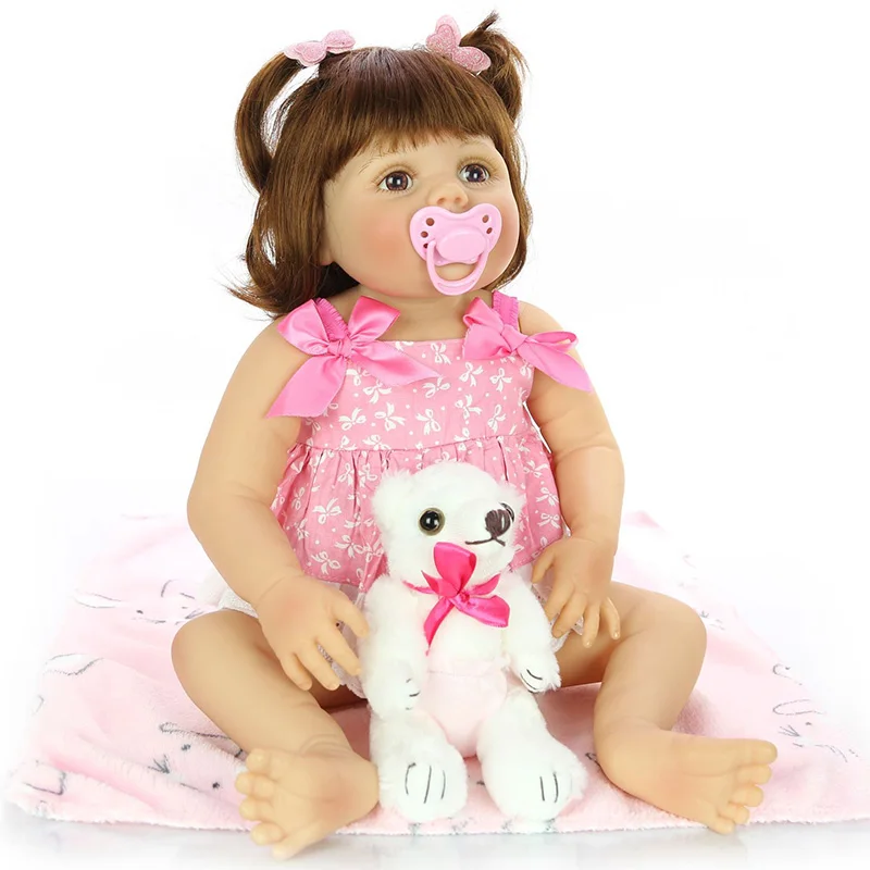 Кукла Reborn Baby Dolls 23 дюймов полный корпус силиконовый ребенок ручной работы красивая кукла младенец подарки розовое платье подарок для девочки с медведем подарок