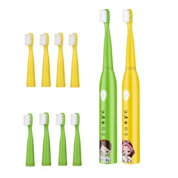

5 Modes Children Electric Usb Charger Cartoon Pattern Kids Waterproof ToothBrush With 4 Replacement Heads