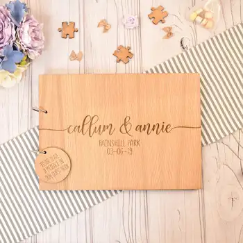 

Custom Wooden Wedding Guest Book, Modern Wooden Guestbook, Personalised wedding guest book with simple style
