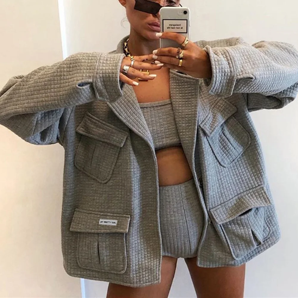 Autumn Women Coats Cardigan Pocket Solid Female Coat Sleeping Jacket Spring Female Clothes Loose Patchwork Fashion Outwear Style