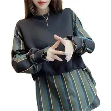 

Spring And Autumn Women Fake Two-Piece Stitching Design Loose And Thin Fashion Striped Shirt Top 2021 New Trend M342