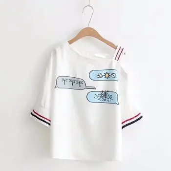 

2018 new summer wear sexy shirt short sleeves students' loose fitting cartoon design fresh thin t shirt sweatshirt leisure