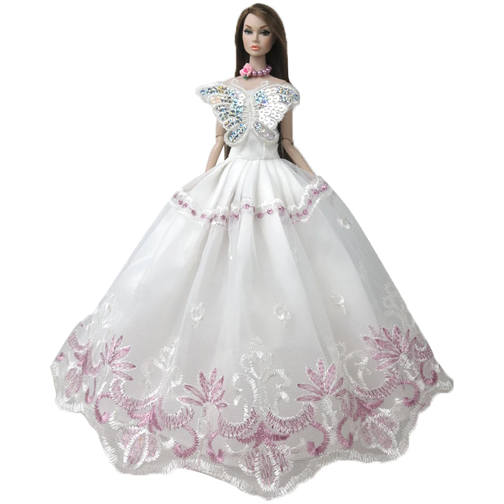 NK One Pcs Doll Princess Wedding Dress Noble Party Gown For Barbie Doll Accessories Handmake Outfit Best Gift For Girl' Doll JJ