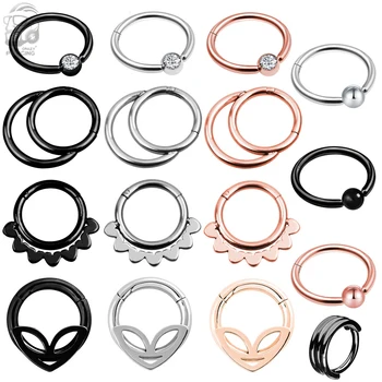 

1PC 1.2*10mm Double Layers Steel Clicker Segment Nose Hoop Rings Hinged Ear Nose Septum Piercing Women Men Body Jewelry Ombligo