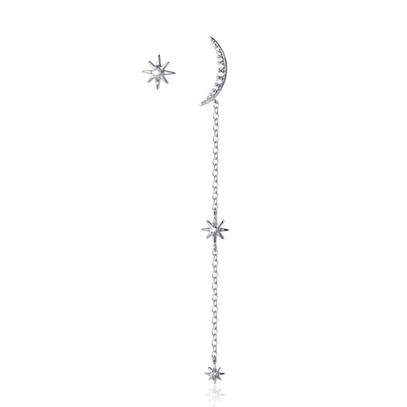 

Sterling 925 Silver Star Moon Earrings Female Asymmetric Lovely Design Female Minimalist Jewelry For Women Elegant Gift New