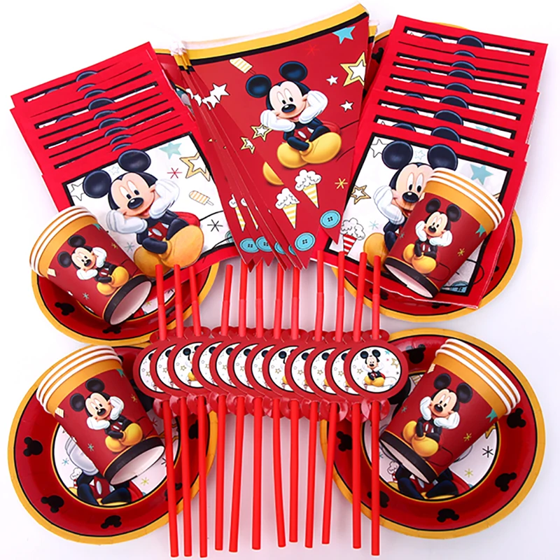 Najtaniej 68 sztuk nadaje się do 12 osób Mickey Mouse party czerwony Mickey party zestaw stołowy dzieci birthday party supplies dekoracje