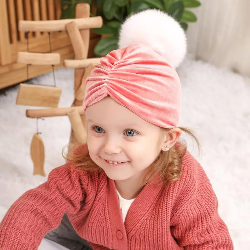 

8 Colors New Fashion Kids Beanie Cap Gold Velvet Children Toddler Girls Bonnet Enfant Baby Hat for Baby Girl Hat Accesories