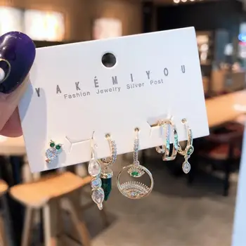 

women natural malachite owl color zirconium ear bone clip 6 piece set wild earrings