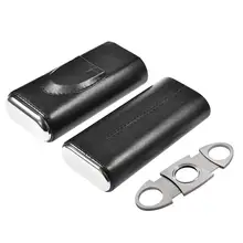 Двухконцевая металлическая поверхность Улучшенная кожа 3 чехол для сигар для путешествий, сигара держатель сумки Humidor с резаком