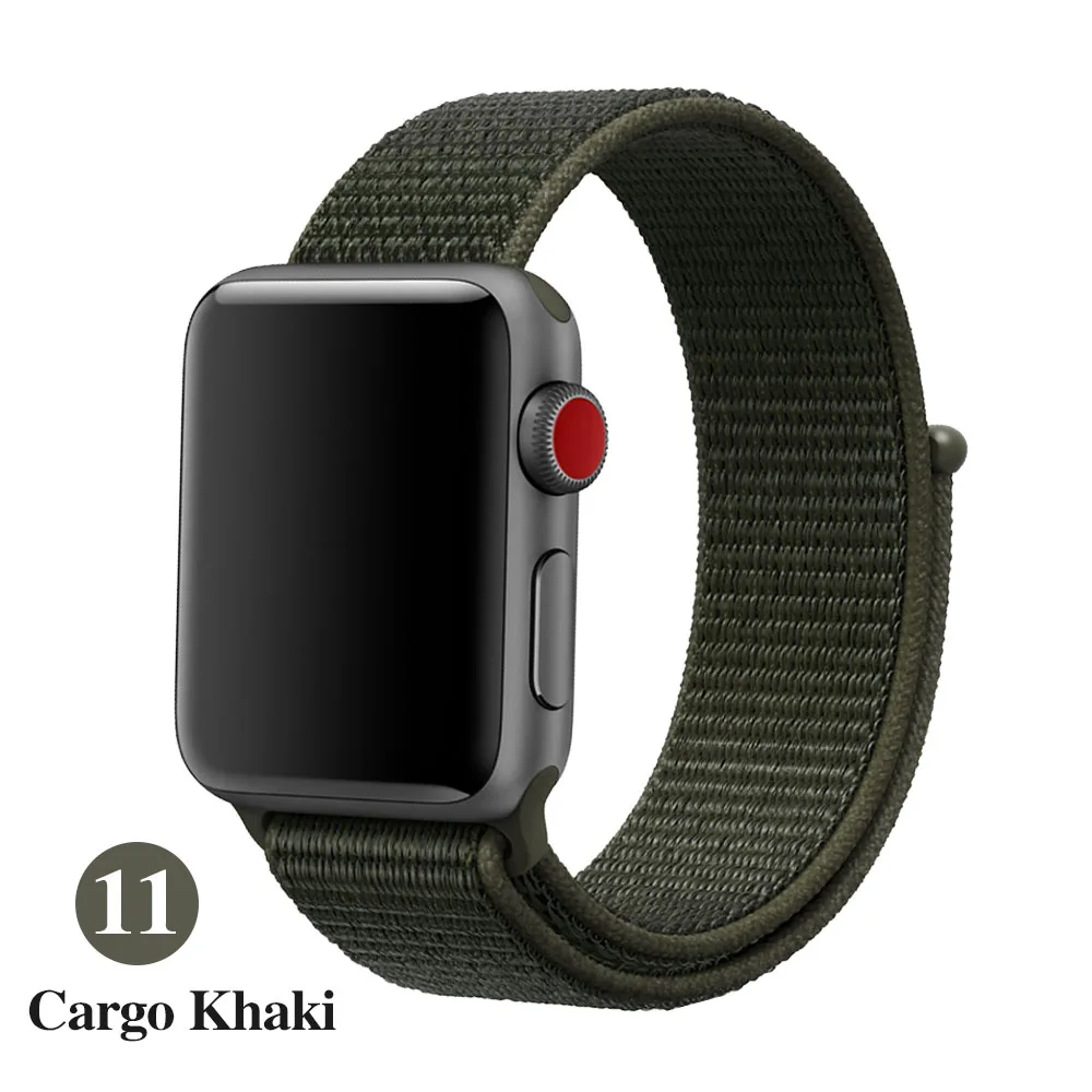 Army green khaki Band For Apple Watch Series 5 4 3 2 1 38MM 42MM watchband Breathable Nylon Strap Sport Loop for iwatch Bracelet 40MM 44MM - Band Color: Army green khaki