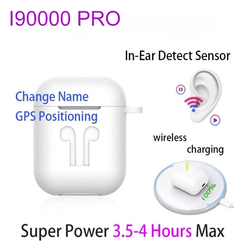 Высокое качество I90000 Pro TWS 1:1 беспроводные наушники 3D стерео бас gps Rename Беспроводная зарядка I90000 TWS Bluetooth наушники