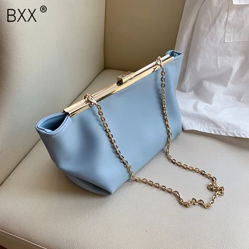 

[BXX] Chain PU Leather High Capacity Crossbody Bag For Women 2020 Summer Simple Style Solid Color Shoulder Bag Handbags HM887