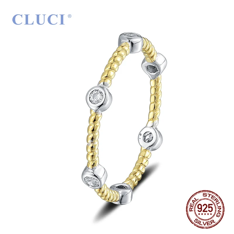 Cluci 100% Reale Dell'Argento Sterlina 925 Rotondo Bianco Intrecciato Cz Di Cerimonia Nuziale Delle Donne Anelli Di Barretta Gioielleria Raffinata Reg