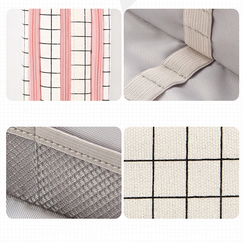 Cute Grid Pencil Case Kawaii Canvas Pencil Case Bag For Students Large Capacity Stationery Pouch Creative School Supplies New