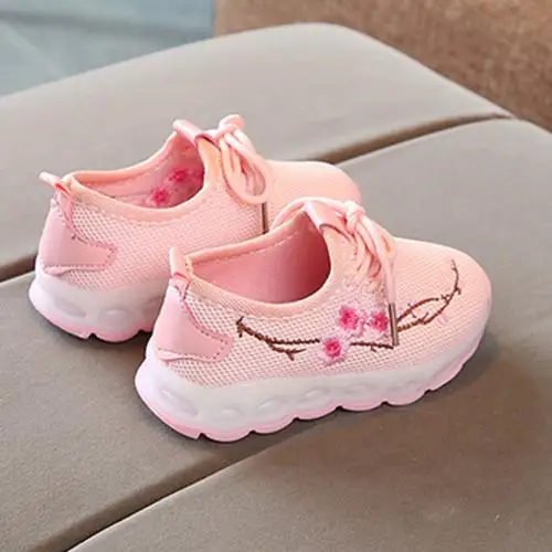 Pink25 Весенняя модная детская обувь для девочек; кроссовки с цветочным декором; Светодиодный светильник; нескользящая Спортивная повседневная обувь; подарок для детей; обувь для девочек - Цвет: Pink25