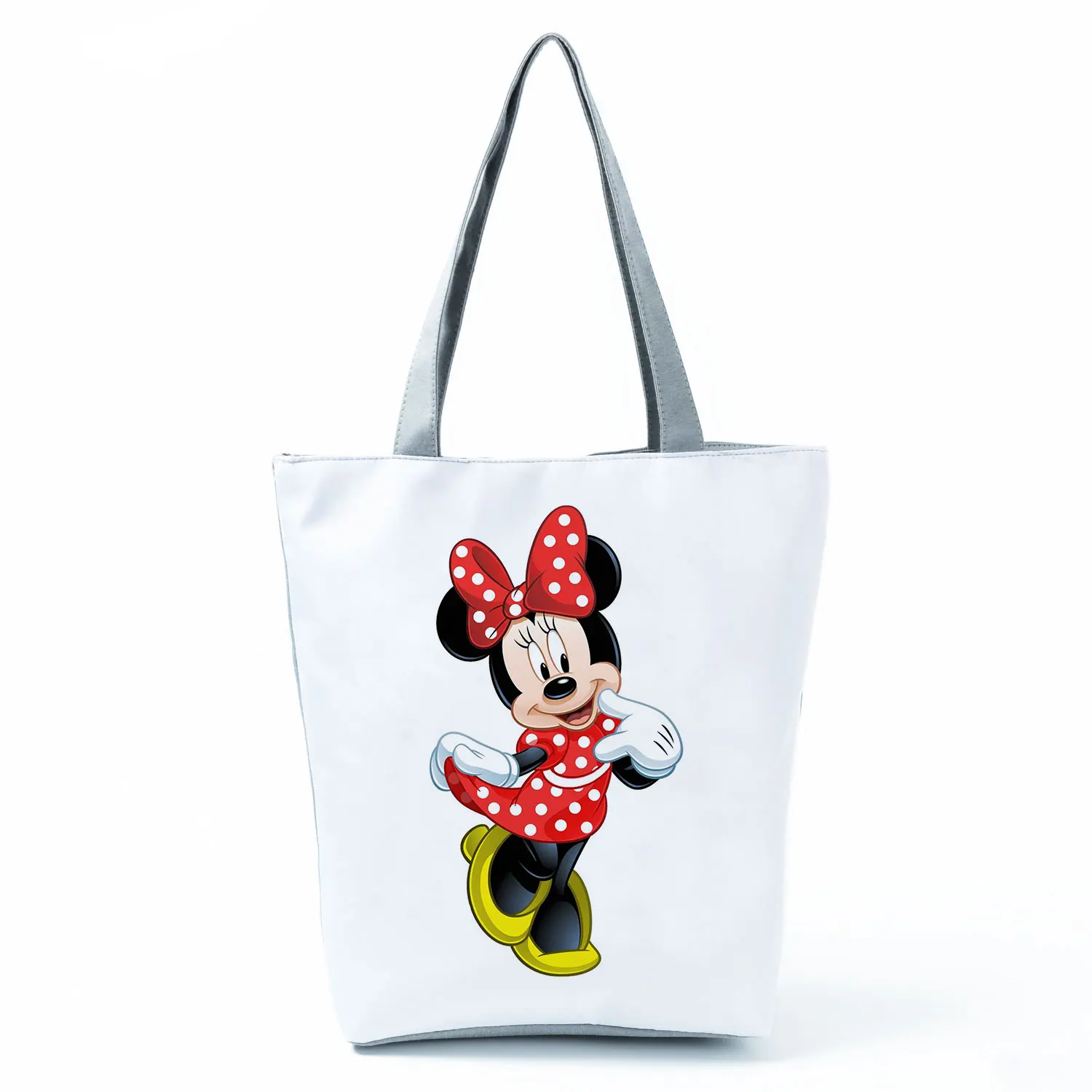 Disney Minnie Animation Printed Handbag Cute Cartoon High Capacity Eco Reusable Red Shopping Bag Casual Women Beach Shoulder Bag