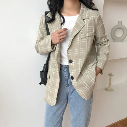 

2019 New Style Elegant Versatile Retro Non-mainstream Contrast Color Pattern Loose-Fit Suit Jacket