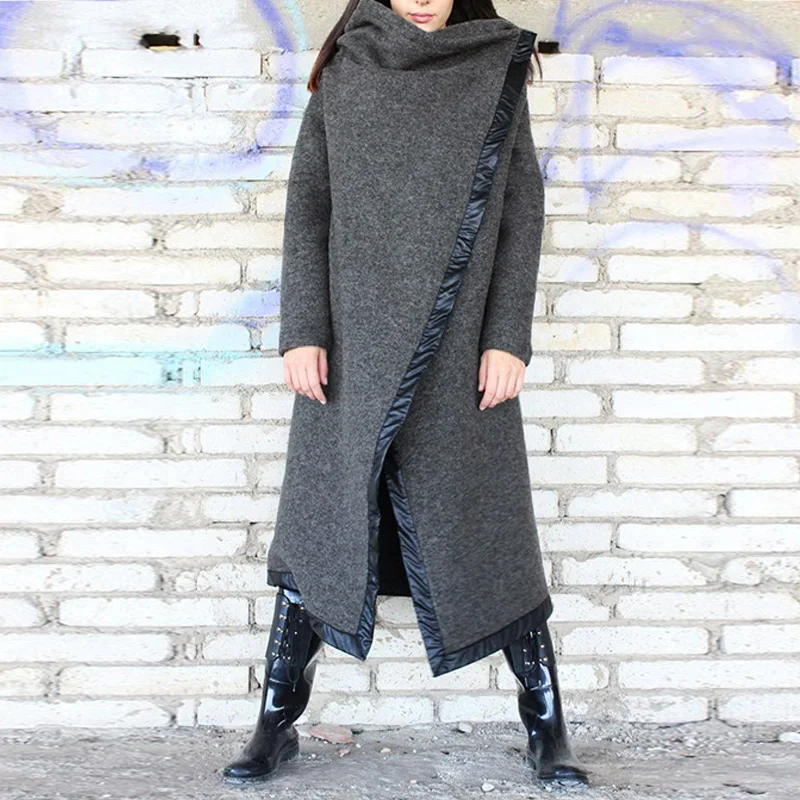 Зимние шерстяные пальто размера плюс, ZANZEA, женская зимняя верхняя одежда с длинным рукавом, куртки на пуговицах, куртки с высоким воротом - Цвет: Серый