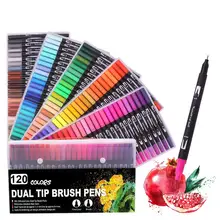 Ensemble de marqueurs de coloriage artistique, 120 couleurs, à base d'eau, pour calligraphie, dessin, croquis, à double pointe