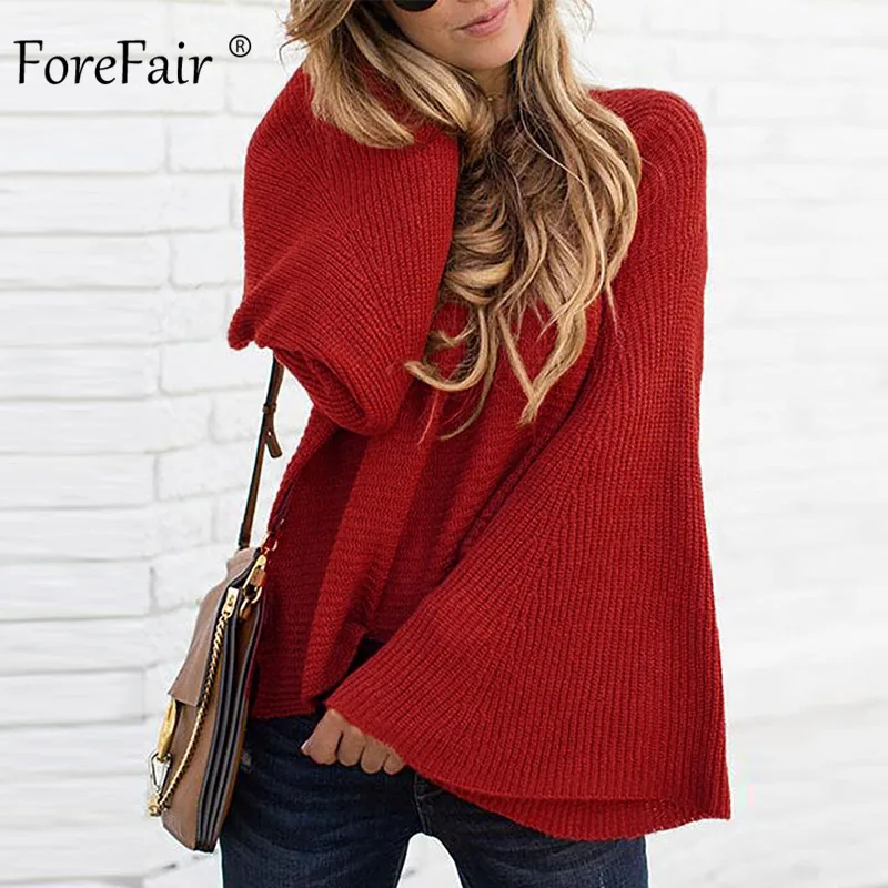 Forefair, рукав-фонарик, однотонный, женский свитер, зима, длинный рукав, элегантный, Повседневный, вязанный, тонкий, черный, кофейный, белый, женский джемпер