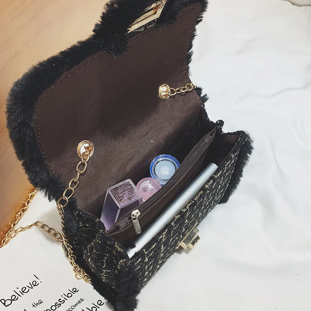 Женские роскошные сумки женские сумки дизайнерские женские однотонные плюшевые шерстяной мешок с цепочкой на одно плечо наклонная маленькая квадратная сумка# N