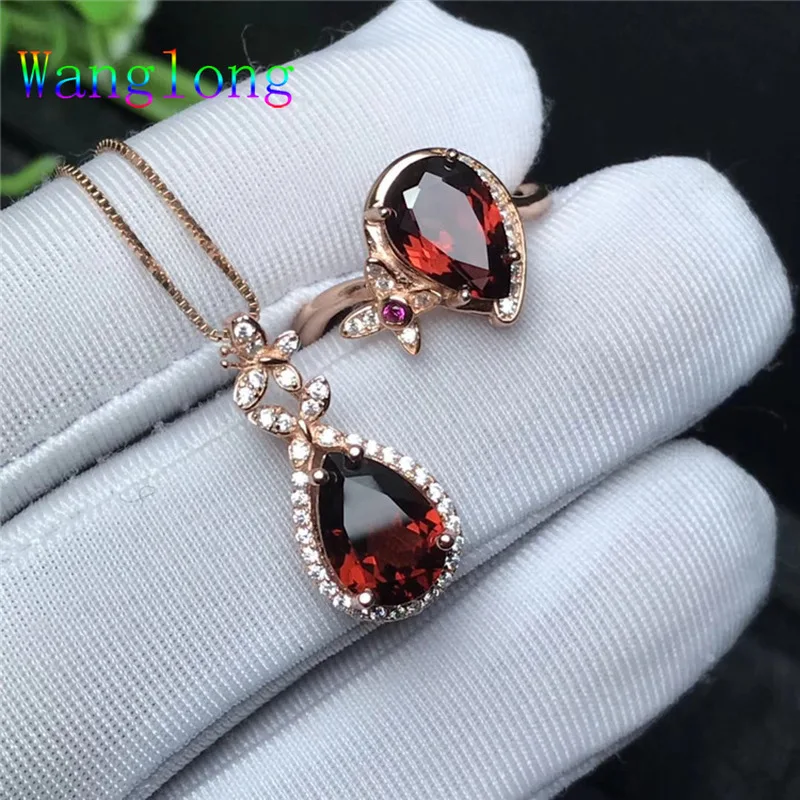 Wanglong 925 пробы серебро натуральный драгоценный камень гранат 7*9 мм стиль кулон набор для женщин ювелирные изделия