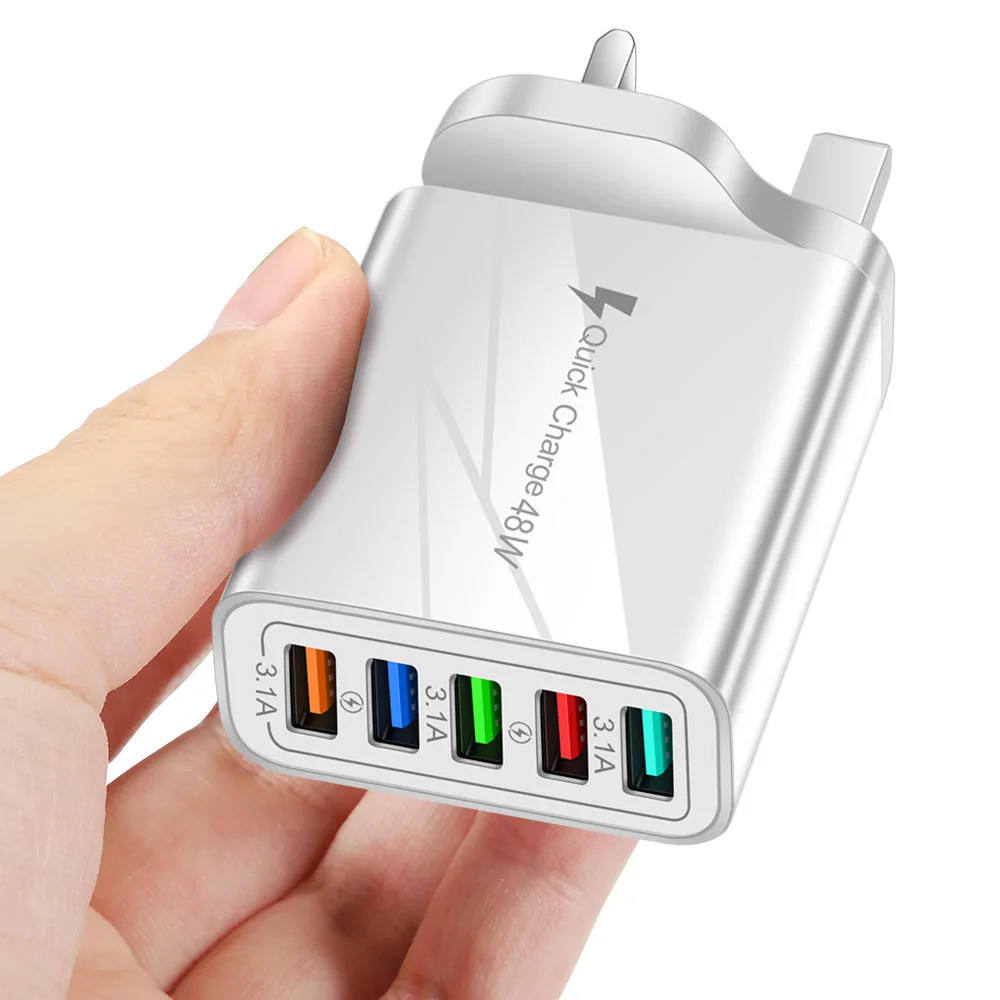 48W 5 USB Charger Quickly Charger Fast Charging Universal Wall Charger QC3.0 Adapter for iPhone 12 Xiaomi HuaWei Mate 40 Samsung charger 65w Chargers