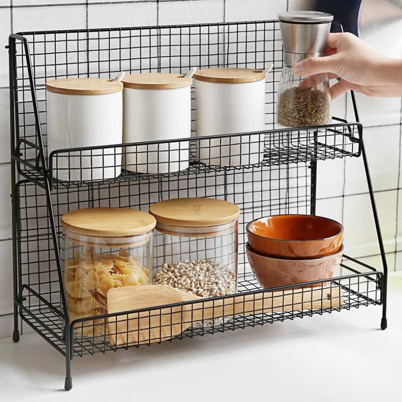 Iron Wire Kitchen Storage Rack Cosmetic Makeup Basket Metal Spice Seasoning Holder Bathroom Shelf Desktop Kitchen Organizer Storage Holders Racks Aliexpress