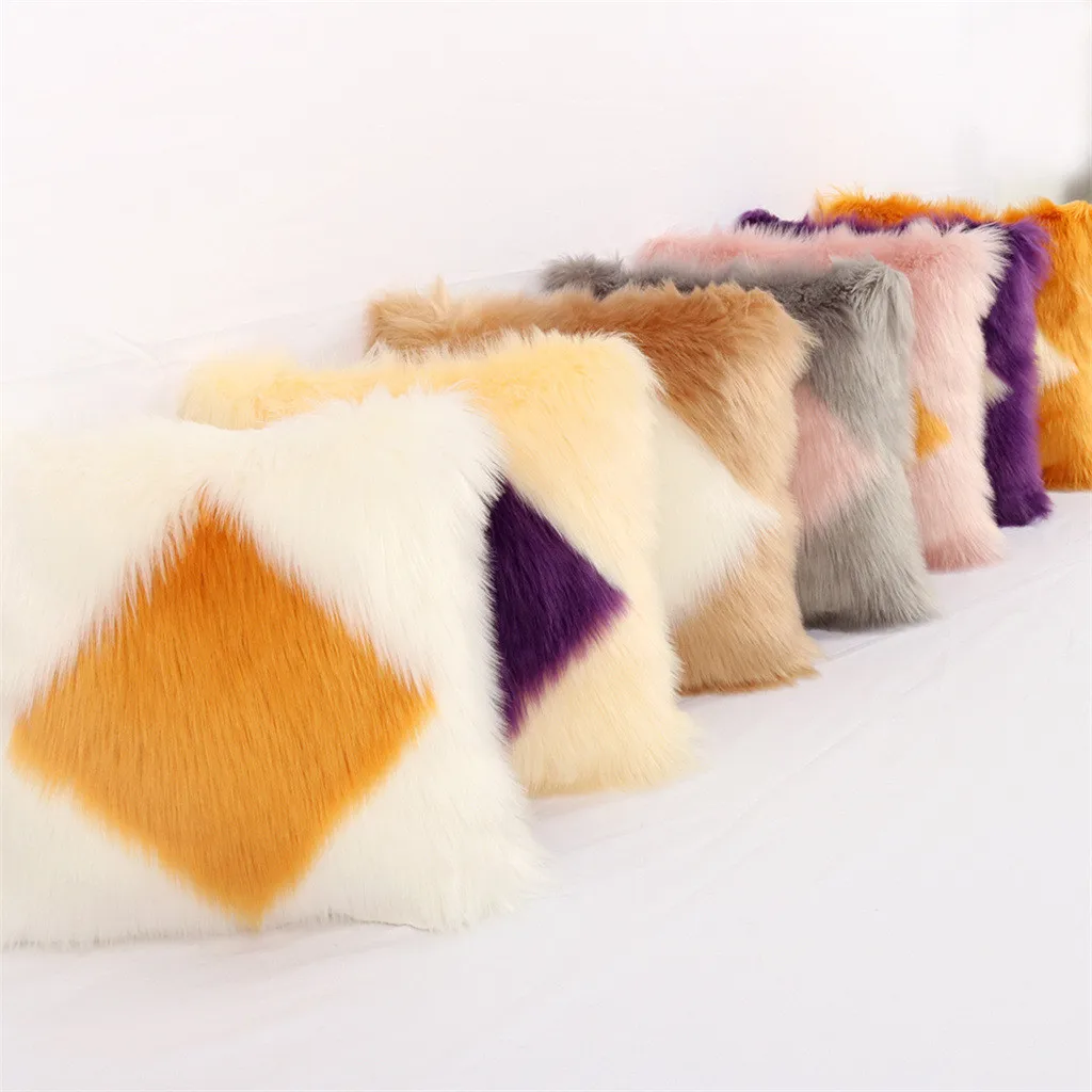 Mitation Wool Plush Cushion Cover Warm Soft Square Sofa Car Nap Throw Pillow Case Home Decor Household Supplies Plush pillowcase