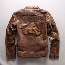 Новинка, фабричная мужская куртка из натуральной мягкой коровьей кожи, мотоциклетная кожаная куртка, модные повседневные куртки с вышивкой в американском стиле, осенние пальто
