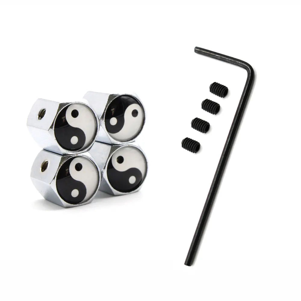 DSYCAR 1Set Car Styling Zinc Alloy Anti-theft Tai Chi Style Car Tire Valve Caps Wheel Tires Tire Stem Air Cap Airtight Covers