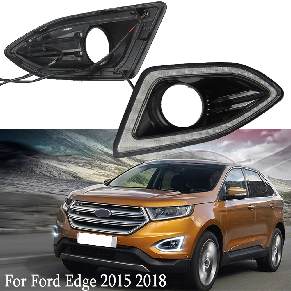 

2Pcs LED Daytime Running Light For Ford Edge 2015-2018 DRL12V Waterproof Yellow siganl Fog Lamp With Fog Lamp Hole