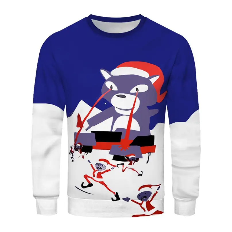 Christmas Couple's 3-D Printed Men and Women Tops Cotton Long-sleeved T Shirt Round Collar Christmas Blouse Casual Tee 4S13 (26)