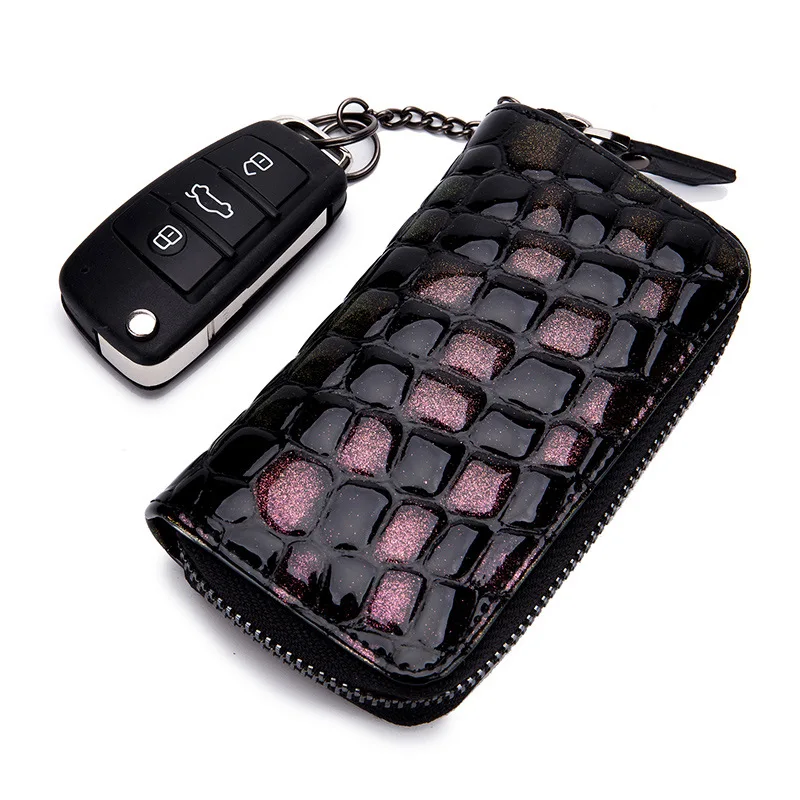 

New Style Patent Cowhide Automobile Remote Control Key Women's Fashion Multi-functional Change Wallet Korean-style Key Bag