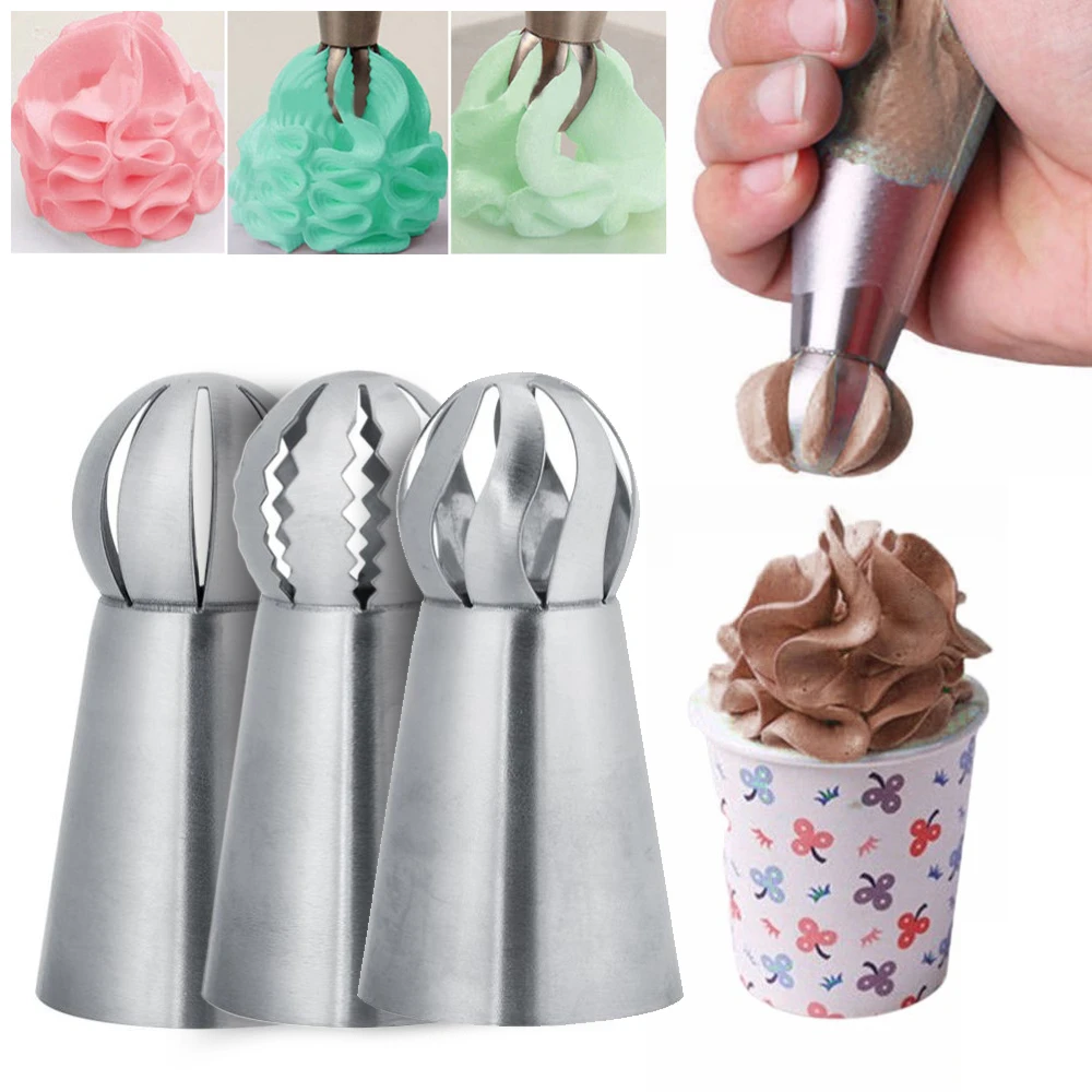 

3pcs/set Practical Cake Cookies Nozzle Stainless Steel 3 Types Mouth DIY Ice Cream Flower Fondant For Cake Decorative Tools