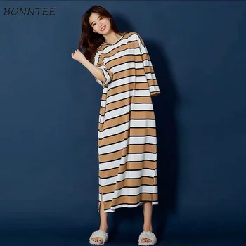 

Nightgowns Women Striped Large Size 6XL Loose Korean Leisure Oversize Sweet Womens Pyjamas Outwear Fashion Breathable Daily New