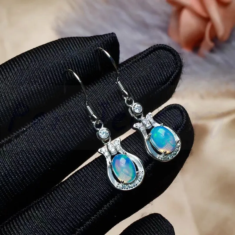 Натуральный Природный Опал висячие серьги 0.5ct* 2шт драгоценные камни 925 стерлингового серебра ювелирные украшения# R99101