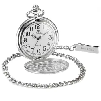 

2020 Brand Vintage Silver Smooth Case White Dial Analog Quartz Relogio Key Long Chain Pendant Men Pocket Watch Jewelry Gift