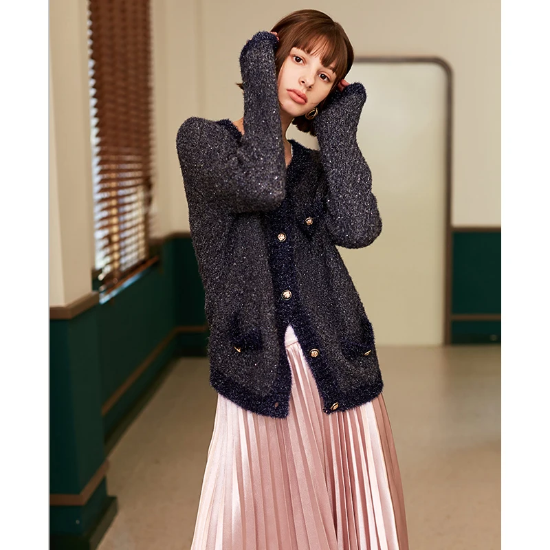 

AEL Women Short Tweed Jacket Coat High Quality Runway Jacket Women Autumn Elegant Round Neck Office Lady Overcoat